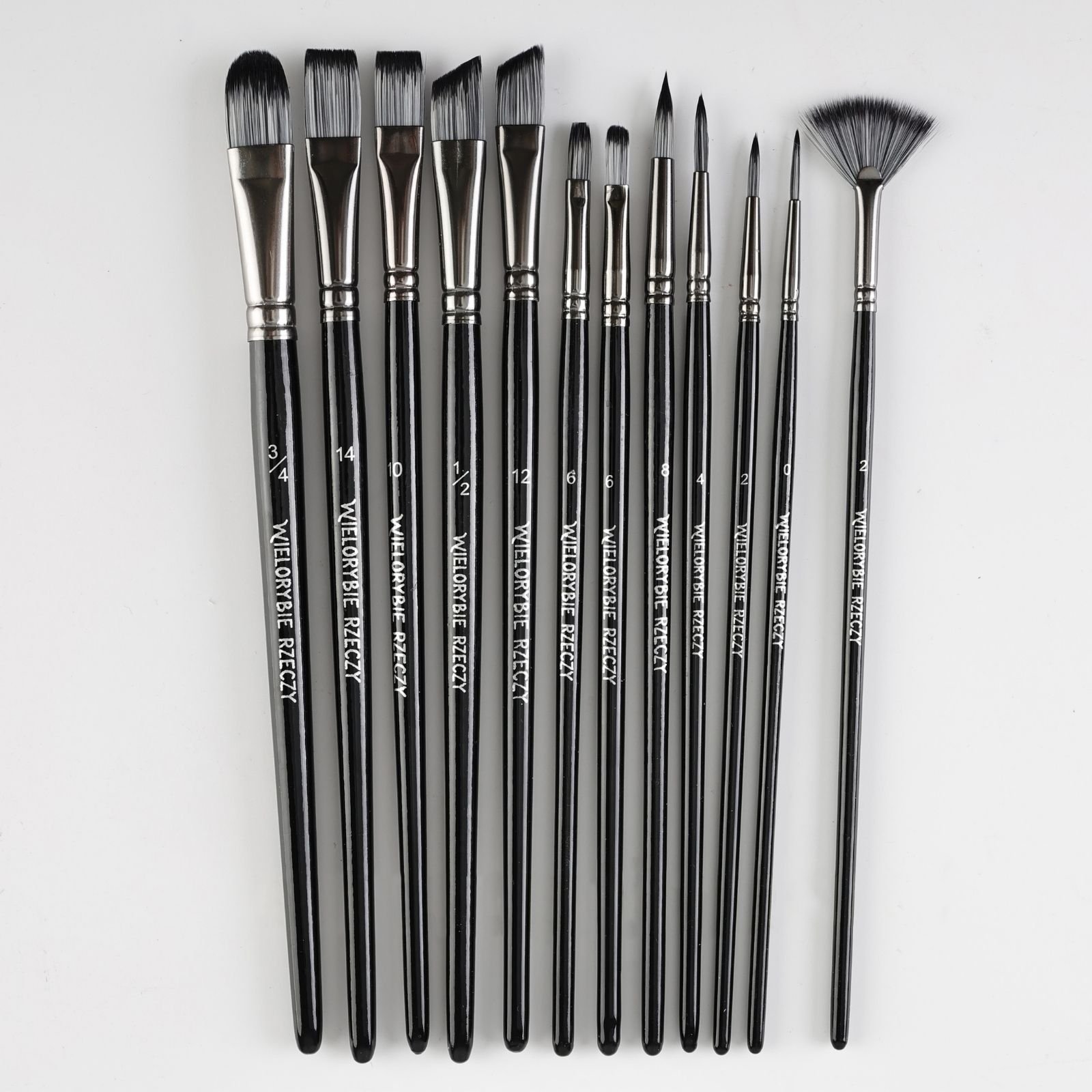 Pędzle artystyczne malarskie zestaw x12 do malowania wachlarz cienki pędzel