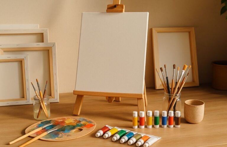 rzeczy do malowania, farby akrylowe, pędzle do malowania, sztaluga, sztaluga malarska, podobrazia malarskie, płótno malarskie, akcesoria malarskie, farby, zestaw malarski