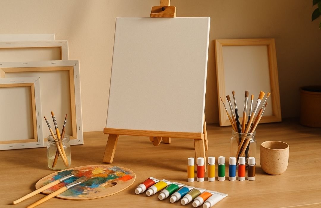 rzeczy do malowania, farby akrylowe, pędzle do malowania, sztaluga, sztaluga malarska, podobrazia malarskie, płótno malarskie, akcesoria malarskie, farby, zestaw malarski