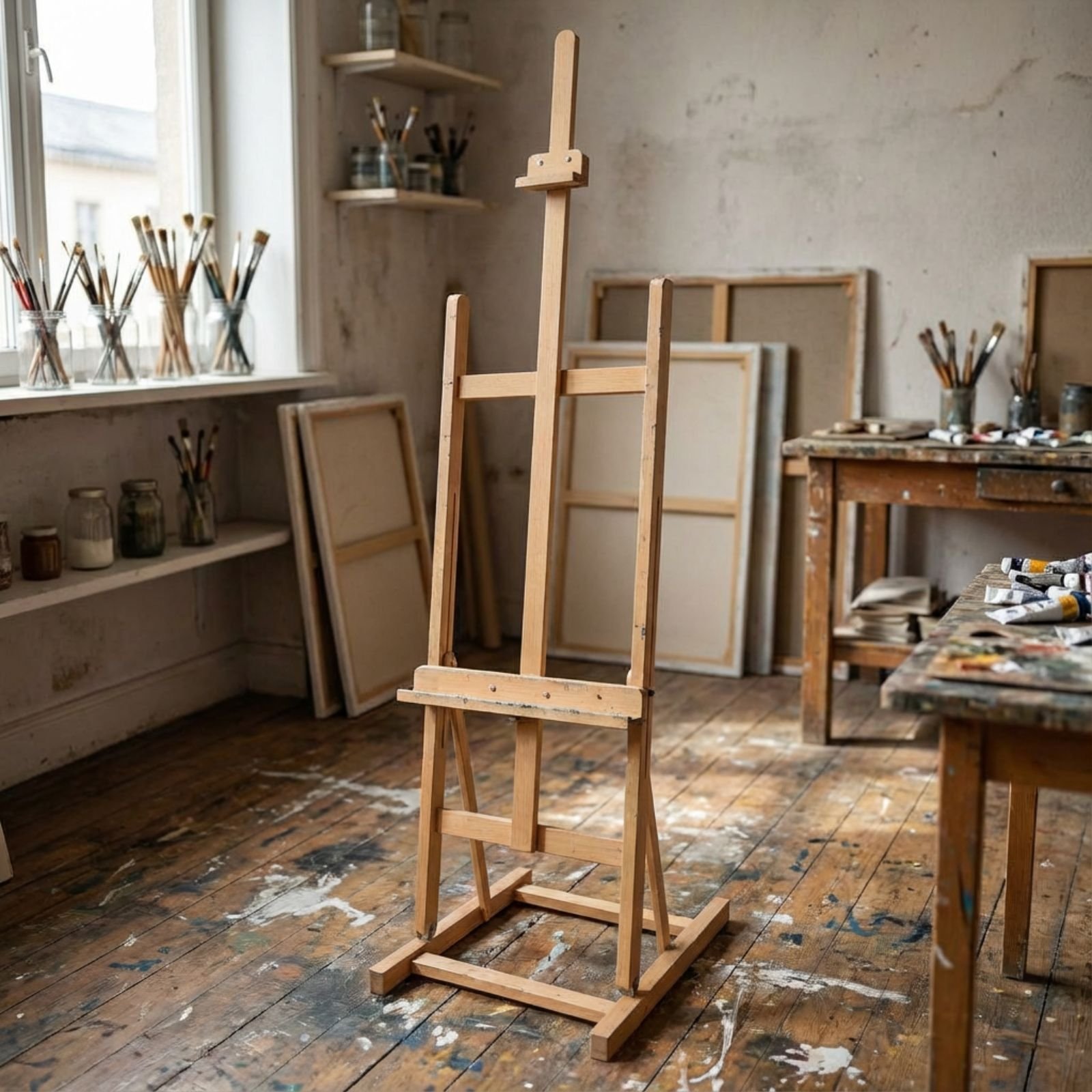 Sztaluga Drewniana Malarska Studyjna Duża na tle pracowni artystycznej Wielorybie Rzeczy